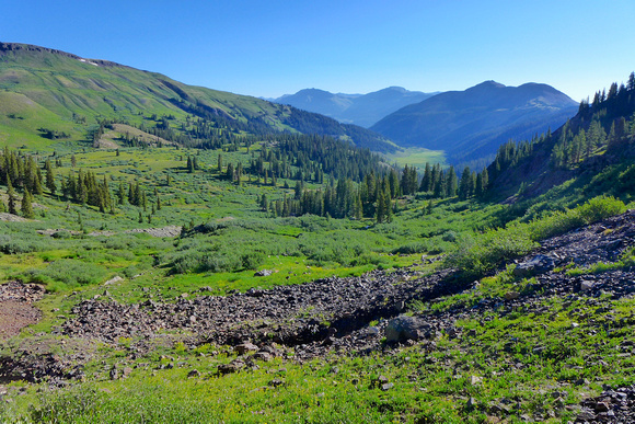 looking east down Bear Creek from trail up Hunchback Pass